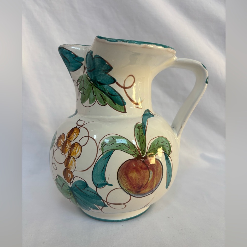 Vintage Italian Pottery By Prince Macaroni Ceramic Pitcher with Fruit Motif 64Oz